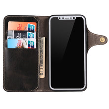 For iPhone X / XS Denior Oil Wax Cowhide Magnetic Button Horizontal Flip Leather Case with Card Slots & Wallet(Black)
