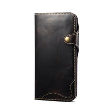For iPhone 11 Denior Oil Wax Cowhide Magnetic Button Horizontal Flip Leather Case with Card Slots & Wallet(Black)