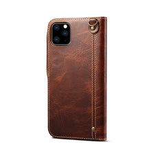 For iPhone 11 Denior Oil Wax Cowhide Magnetic Button Horizontal Flip Leather Case with Card Slots & Wallet(Brown)