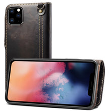 For iPhone 11 Pro Max Denior Oil Wax Cowhide Magnetic Button Horizontal Flip Leather Case with Card Slots & Wallet(Black)