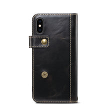 For iPhone XR Denior Oil Wax Cowhide DK Magnetic Button Horizontal Flip Leather Case with Holder & Card Slots & Wallet(Black)