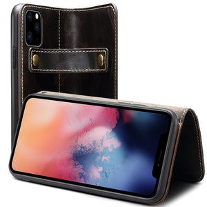 For iPhone 11 Denior Oil Wax Cowhide DK Magnetic Button Horizontal Flip Leather Case with Holder & Card Slots & Wallet(Black)