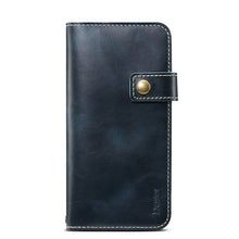For iPhone 11 Denior Oil Wax Cowhide DK Magnetic Button Horizontal Flip Leather Case with Holder & Card Slots & Wallet(Dark Blue)