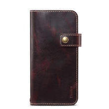 For iPhone 11 Denior Oil Wax Cowhide DK Magnetic Button Horizontal Flip Leather Case with Holder & Card Slots & Wallet(Dark Red)
