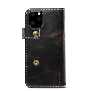 For iPhone 11 Pro Max Denior Oil Wax Cowhide DK Magnetic Button Horizontal Flip Leather Case with Holder & Card Slots & Wallet(Black)