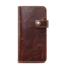 For iPhone 11 Pro Max Denior Oil Wax Cowhide DK Magnetic Button Horizontal Flip Leather Case with Holder & Card Slots & Wallet(Brown)