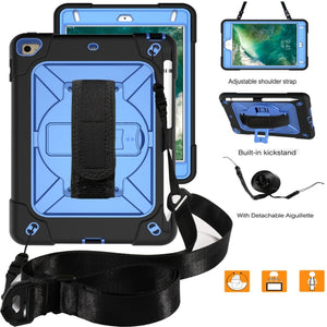 For iPad Mini 5 / 4 Contrast Color Silicone + PC Combination Case with Holder(Black + Blue)
