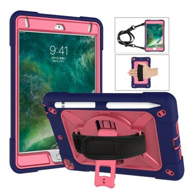 For iPad Mini 5 / 4 Contrast Color Silicone + PC Combination Case with Holder(Navy Blue + Rose Red)