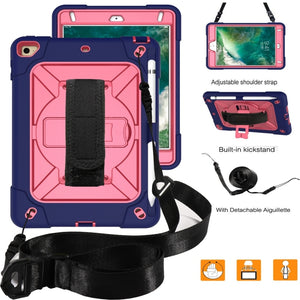 For iPad Mini 5 / 4 Contrast Color Silicone + PC Combination Case with Holder(Navy Blue + Rose Red)