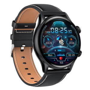 HK8Pro 1.36 inch AMOLED Screen Leather Strap Smart Watch, Support NFC Function / Blood Oxygen Monitoring(Black)