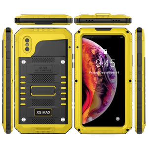 For iPhone XS Max Metal + Silicone Phone Case with Screen Protector(Yellow)