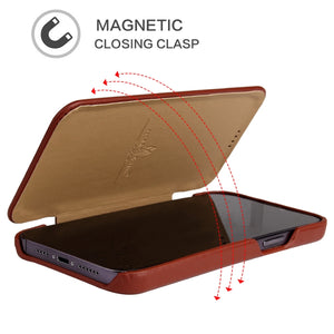 For iPhone 13 mini Fierre Shann Magnetic Genuine Leather Phone Case (Brown)