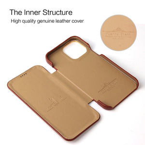 For iPhone 13 mini Fierre Shann Magnetic Genuine Leather Phone Case (Brown)