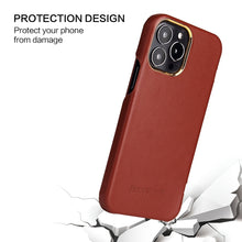 For iPhone 13 Pro Max Fierre Shann Magnetic Genuine Leather Phone Case (Brown)