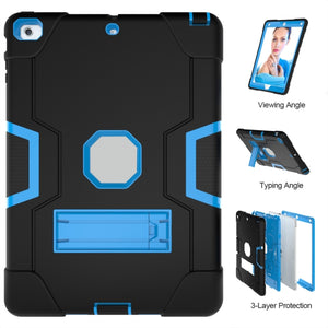 For iPad 4 / 3 / 2 Silicone + PC Protective Case with Stand(Black + Blue)