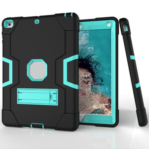 For iPad 4 / 3 / 2 Silicone + PC Protective Case with Stand(Black + Mint Green)