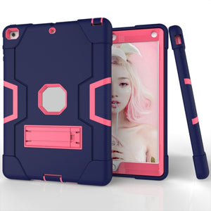 For iPad 4 / 3 / 2 Silicone + PC Protective Case with Stand(Blue + Pink)