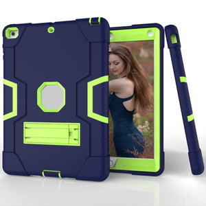 For iPad 4 / 3 / 2 Silicone + PC Protective Case with Stand(Blue + Green)