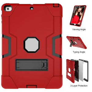 For iPad 4 / 3 / 2 Silicone + PC Protective Case with Stand(Red + Gray)