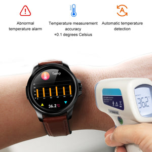 E89 1.32 Inch Screen Leather Strap Smart Health Watch Supports ECG Function, AI Medical Diagnosis, Body Temperature Monitoring(Black)
