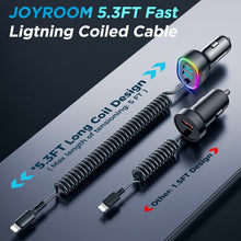 JOYROOM JR-CL20 57W 4 in 1 Car Charger with 8 Pin Coiled Data Cable(Black)
