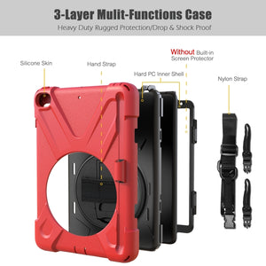 For iPad Mini 5 360 Degree Rotation Silicone Protective Cover with Holder & Hand Strap & Long Strap & Pencil Slot(Red)