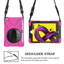 For iPad Mini 5 360 Degree Rotation Silicone Protective Cover with Holder & Hand Strap & Long Strap & Pencil Slot(Rose Red)