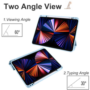 For iPad Pro 12.9 2022 / 2021 / 2020 / 2018 Acrylic 3-folding Smart Leather Tablet Case(Sky Blue)