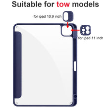 For iPad Pro 12.9 2022 / 2021 / 2020 / 2018 Acrylic 3-folding Smart Leather Tablet Case(Dark Blue)