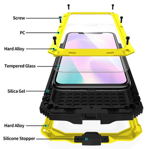 For iPhone 11 Pro Shockproof Waterproof Dust-proof Metal + Silicone Protective Case with Holder(Yellow)