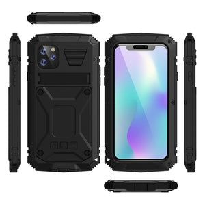For iPhone 11 Pro Max Shockproof Waterproof Dust-proof Metal + Silicone Protective Case with Holder(Black)