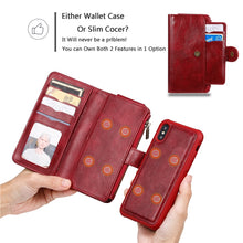 For iPhone X / XS Multifunctional Retro Detachable Magnetic Horizontal Flip Leather Case with Card Slots & Holder & Wallet & Photo Frame(Red)