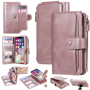 For iPhone X / XS Multifunctional Retro Detachable Magnetic Horizontal Flip Leather Case with Card Slots & Holder & Wallet & Photo Frame(Rose Gold)