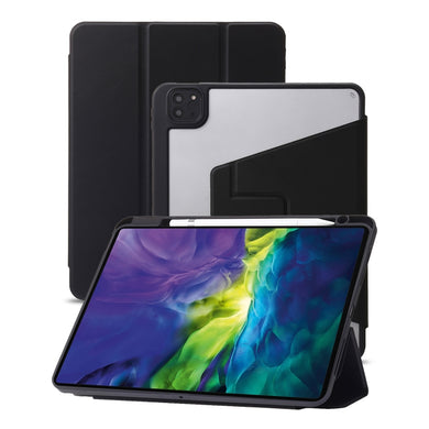 For iPad Pro 12.9 2022 / 2021 / 2020 / 2018 3-Fold 360 Rotation Acrylic Leather Smart Tablet Case(Black)