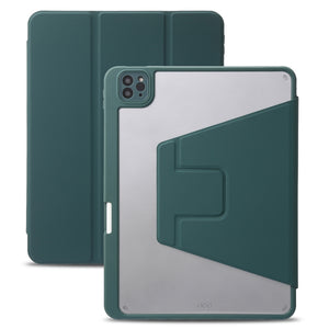 For iPad Pro 12.9 2022 / 2021 / 2020 / 2018 3-Fold 360 Rotation Acrylic Leather Smart Tablet Case(Deep Green)