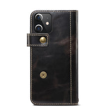 For iPhone 12 mini Denior Oil Wax Cowhide DK Magnetic Button Leather Phone Case(Black)