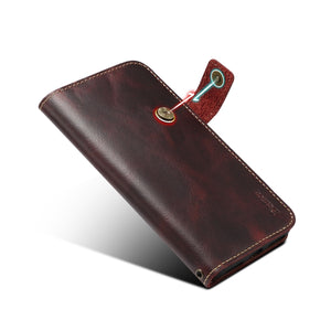 For iPhone 12 mini Denior Oil Wax Cowhide DK Magnetic Button Leather Phone Case(Dark Red)