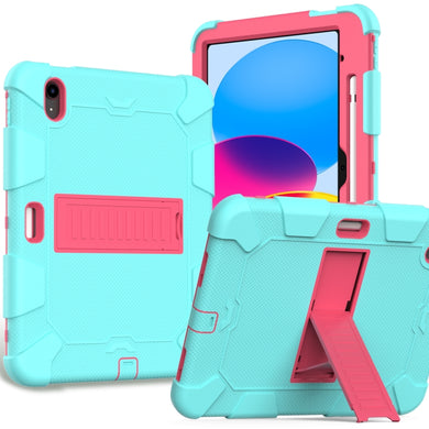 For iPad 10th Gen 10.9 2022 Two-Color Robot Shockproof Silicone + PC Protective Tablet Case(Mint Green + Rose Red)