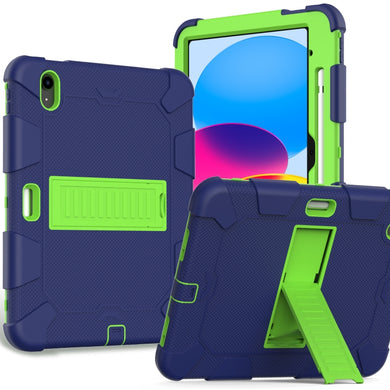 For iPad 10th Gen 10.9 2022 Two-Color Robot Shockproof Silicone + PC Protective Tablet Case(Navy Blue + Yellow Green)