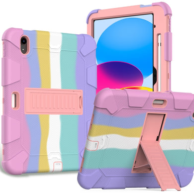 For iPad 10th Gen 10.9 2022 Two-Color Robot Shockproof Silicone + PC Protective Tablet Case(Colorful + Rose Gold)