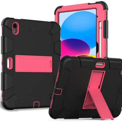 For iPad 10th Gen 10.9 2022 Two-Color Robot Shockproof Silicone + PC Protective Tablet Case(Black + Rose Red)