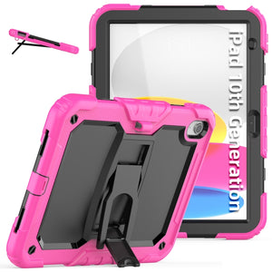 For iPad 10th Gen 10.9 2022 Shockproof Silicone + PC Protective Tablet Case(Black + Rose Red)