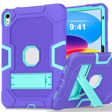 For iPad 10th Gen 10.9 2022 Contrast Color Robot Silicone + PC Tablet Protective Case(Purple Mint Green)