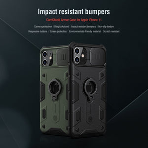 For iPhone 11 NILLKIN Shockproof CamShield Armor Protective Case with Invisible Ring Holder(Black)