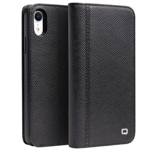 For iPhone XR QIALINO 2 in 1 Cross Texture Top-grain Leather  + PC + TPU Horizontal Flip Leather Case with Holder & Card Slots(Black)