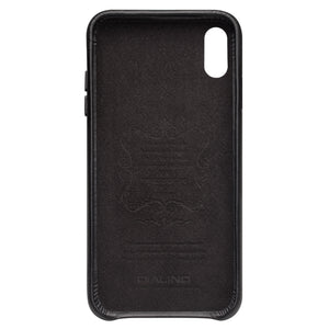 For iPhone XR QIALINO Shockproof Weave Cowhide Leather Protective Case(Black)