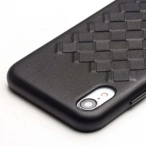 For iPhone XR QIALINO Shockproof Weave Cowhide Leather Protective Case(Black)