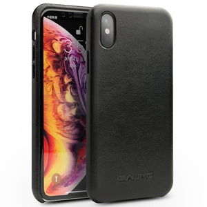 For iPhone XS Max QIALINO Shockproof Kangaroo Skin Leather Protective Case(Black)