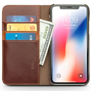 For iPhone X / XS QIALINO Crazy Horse Business Horizontal Flip Leather Case with Holder & Card Slots, Style:Without Buckle(Brown)