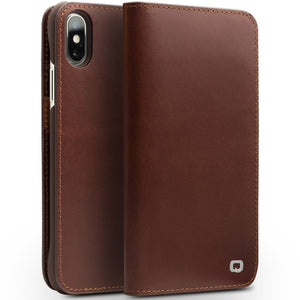 For iPhone X / XS QIALINO Crazy Horse Business Horizontal Flip Leather Case with Holder & Card Slots, Style:Without Buckle(Brown)